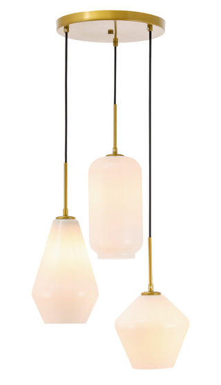 Gene 3 light Brass and Frosted white glass pendant