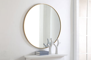 Metal frame Round Mirror 42 inch Brass finish