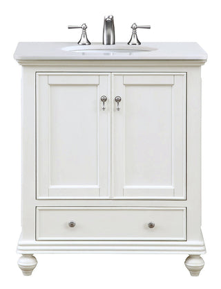 30 inch Single Bathroom vanity in Antique White with ivory white engineered marble