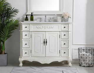 42 inch Single Bathroom vanity in Antique White with ivory white engineered marble