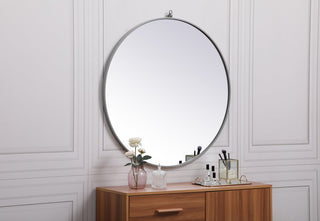 Metal frame round mirror with decorative hook 36 inch Grey