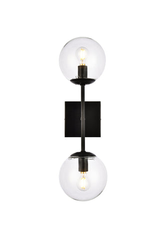 Neri 2 lights black and clear glass wall sconce