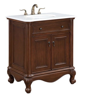 30 inch Single Bathroom vanity in Teak Color with ivory white engineered marble