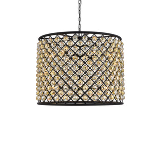 Madison 12 light Matte Black Chandelier Golden Teak (Smoky) Royal Cut Crystal