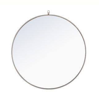 Metal frame Round Mirror with decorative hook 42 inch Silver finish