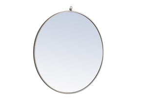 Metal frame Round Mirror with decorative hook 32 inch Silver finish