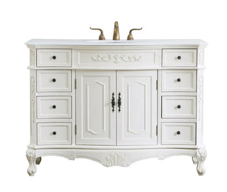 48 inch Single Bathroom vanity in antique white  with ivory white engineered marble