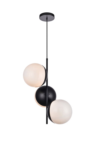 Eclipse 3 Lights Black Pendant With Frosted White Glass