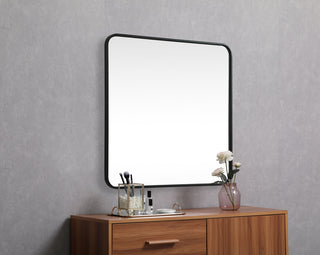 Soft corner metal square mirror 30x30 inch in Black