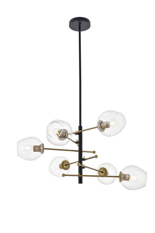 Paragon 6 light Matte Black and Brass Pendant