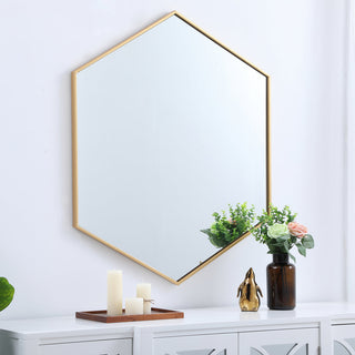 Metal frame hexagon mirror 38 inch in Brass