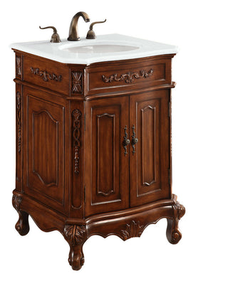 24 inch Single Bathroom vanity in Brown with ivory white engineered marble