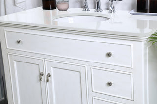 42 inch Single Bathroom vanity in antique white with ivory white engineered marble