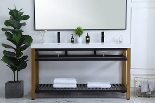 60 inch Double Bathroom Metal Vanity in Golden Black