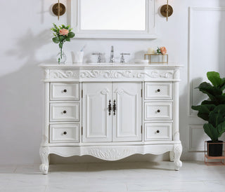 48 inch Single Bathroom vanity in antique white with ivory white engineered marble