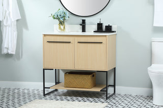 36 inch Single bathroom vanity in maple with backsplash