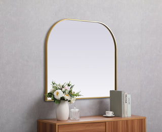 Metal Frame Arch Mirror 36x30 Inch in Brass