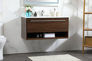 40 inch Single bathroom vanity in walnut with backsplash