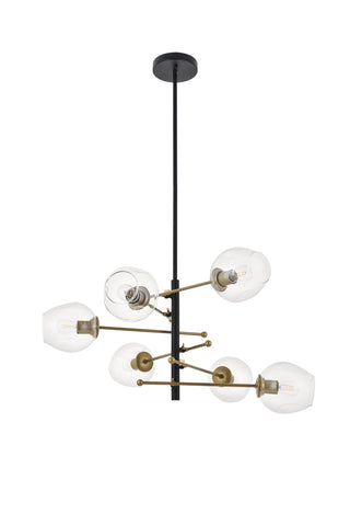 Paragon 6 light Matte Black and Brass Pendant