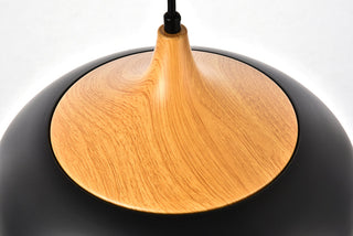 Nora Collection Pendant D11.5in H9in Lt:1 Black and natural wood finish