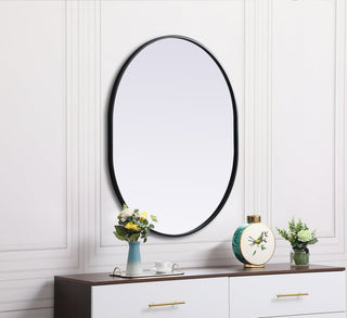 Metal Frame Oval Mirror 30x36 Inch in Black