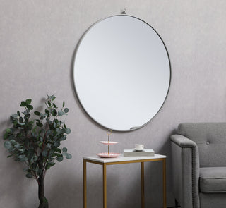 Metal frame round mirror with decorative hook 42 inch Grey