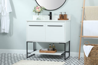 36 inch Single bathroom vanity in white with backsplash