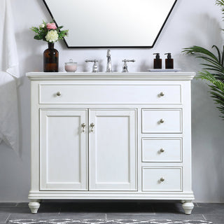 42 inch Single Bathroom vanity in antique white with ivory white engineered marble