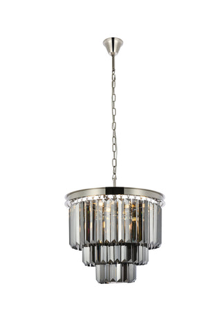 Sydney 9 light polished nickel Chandelier Silver Shade (Grey) Royal Cut Crystal