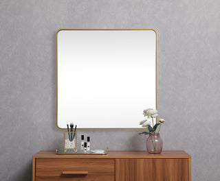 Soft corner metal square mirror 48x48 inch in Brass