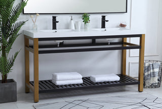 60 inch Double Bathroom Metal Vanity in Golden Black