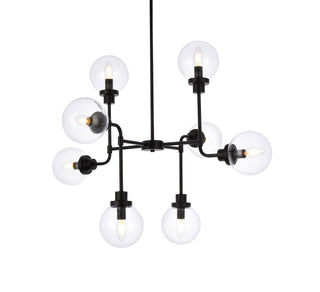 Hanson 8 lights pendant in black with clear shade