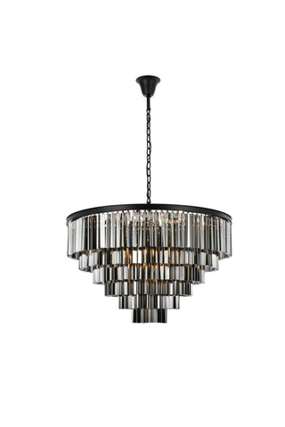 Sydney 33 light Matte Black Chandelier Silver Shade (Grey) Royal Cut Crystal