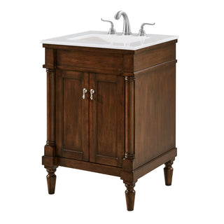 24 inch Single Bathroom vanity in Walnut with ivory white engineered marble