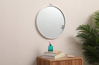 Metal frame round mirror with decorative hook 18 inch in White