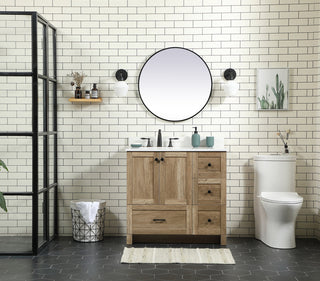 36 inch Single bathroom vanity in natural oak with backsplash