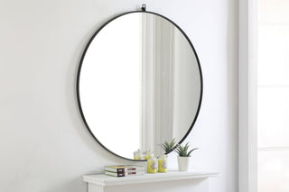 Metal frame Round Mirror with decorative hook 48 inch Black finish