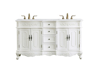 60 inch Double Bathroom vanity in antique white with ivory white engineered marble