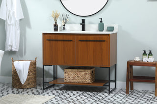 40 inch Single bathroom vanity in teak with backsplash