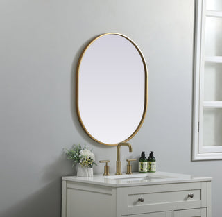 Metal Frame Oval Mirror 24x30 Inch in Brass