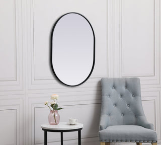 Metal Frame Oval Mirror 27x36 Inch in Black