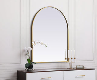 Metal Frame Arch Mirror 30x36 Inch in Brass