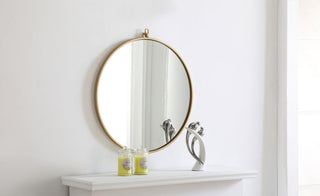 Metal frame Round Mirror with decorative hook 24 inch Brass finish