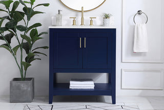 30 inch Single Bathroom Vanity in Blue with Backsplash