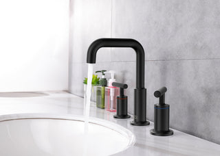 Tobias 8 inch Widespread Double Handle Bathroom Faucet in Matte Black