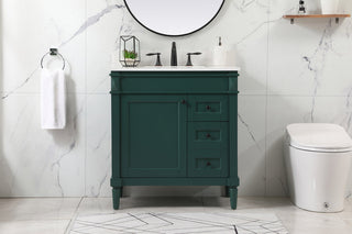 32 inch Single bathroom vanity in green with backsplash