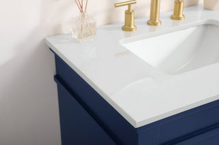 30 inch Single Bathroom vanity in Blue with ivory white engineered marble