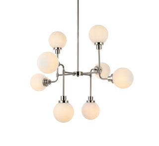 Hanson 8 lights pendant in polished nickel with frosted shade