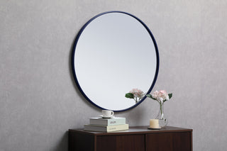 Metal frame round mirror 28 inch Blue