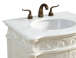 27 inch Single Bathroom vanity in Antique White with ivory white engineered marble